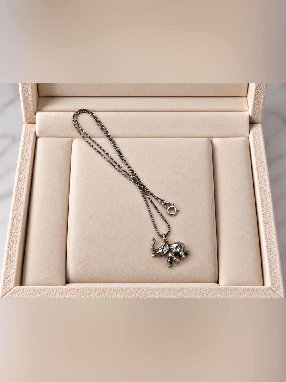 Sterling Silver Elephant Pendant Necklace - Silver